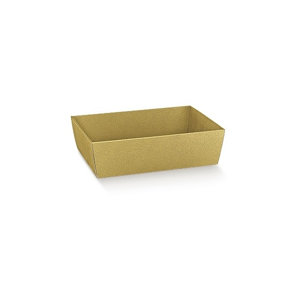 Präsentkorb Leinenstruktur gold, 230x170x80mm, Vassoio Conico Pelle Oro, VEs 25 / 50