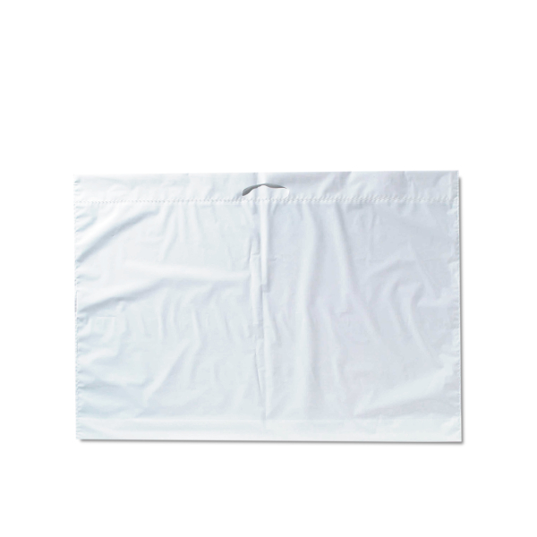 Poly Tragetasche weiß, 70x45+2x5cm, LDPE 51mµ DKT Griff, VE 250 Stück