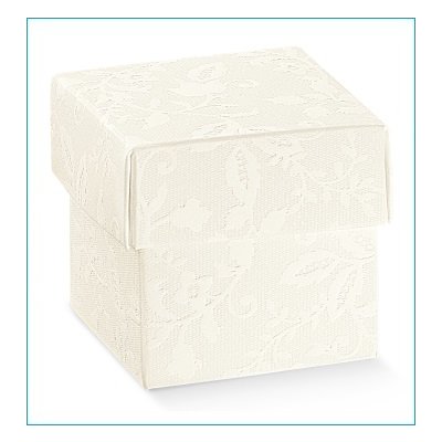 Schachtel mit Deckel, Weiß Blume,50x50x50mm, VE 50 Stück
