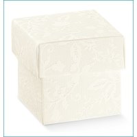 Schachtel mit Deckel, Weiß Blume,50x50x50mm, VE 50 Stück