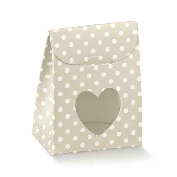 Schachteltasche mit Fenster Herzform, grau, 60x35x80mm,...
