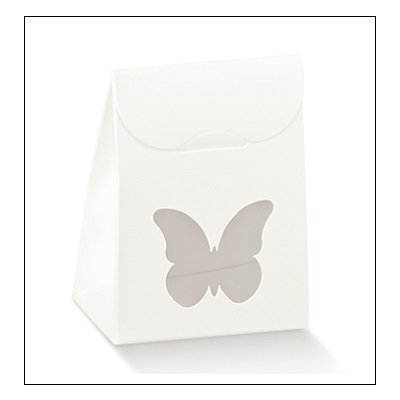 Schachteltasche mit Fenster Schmetterlingsform, weiß, 60x35x80mm, VE 50 Stück