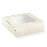 Geschenkkarton mit Fenster 320x320x70mm Leder weiß