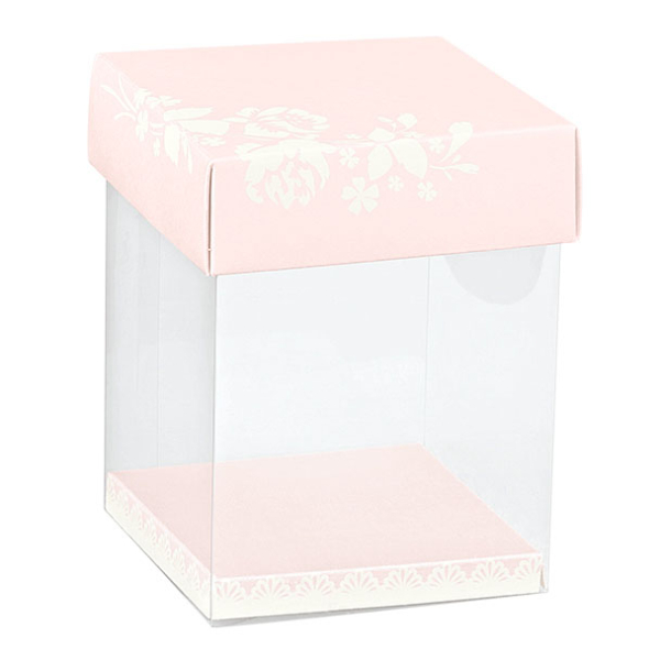 Rechteckkarton transparent mit Deckel Blumen rosa...